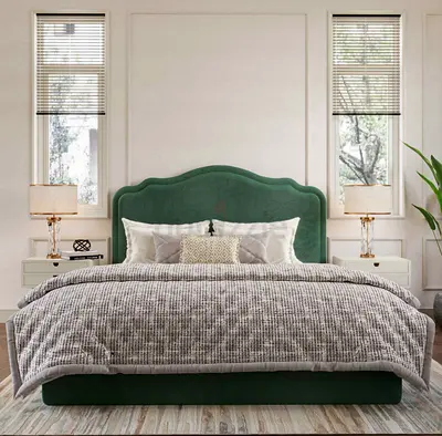 Elegant Green Upholstered King Size Bed