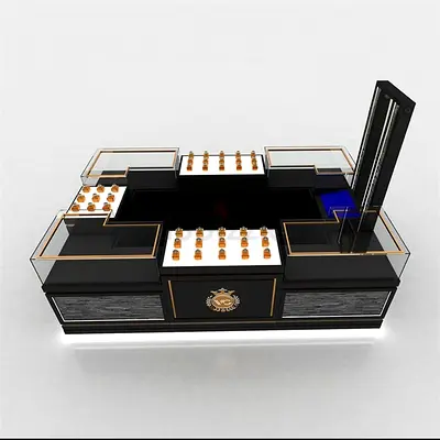 Luxury Matte Black  Gold Retail Jewelry Kiosk
