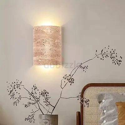 Vintage natural travertine flush wall lamp