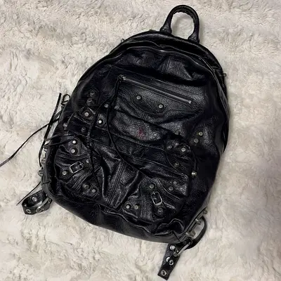 Balenciaga Black Leather Le Cagole Backpack with Studded Details