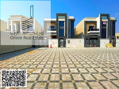 Villa for sale in Ajman, Al Zahia area, including registration and ownership fees, 5 master bedrooms with a modern kitchen and pantry with indoor and