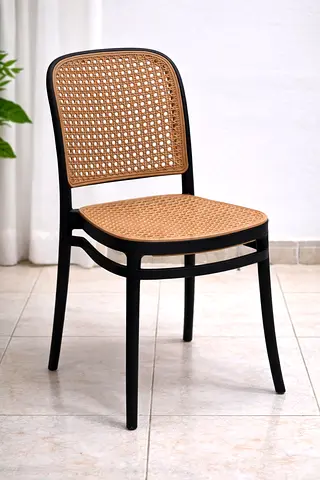 Modern Rattan Style Plastic Dining Chair – Black Frame Indoor  Outdoor Chair