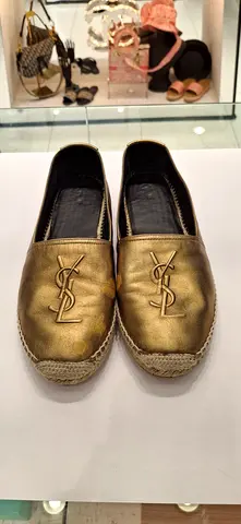 Stylish Gold Espadrilles with YSL Logo