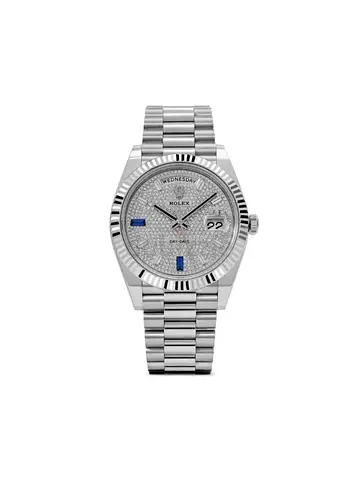 Rolex Day-Date 40 – Diamond Pave Dial with Sapphire Markers – Full Steel