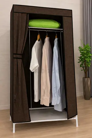 Portable Clothing Wardrobe with Hanging Rod