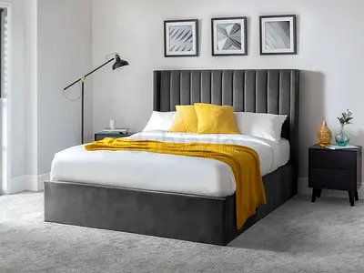 Stylish Grey Velvet Bed with medical Mattress