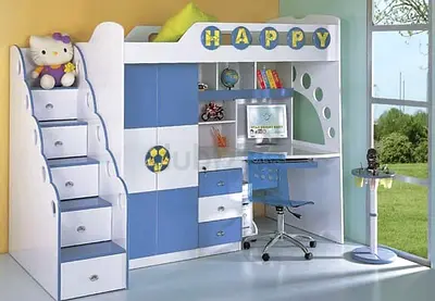 Colorful Kids Bunk Bed with Desk and Storage