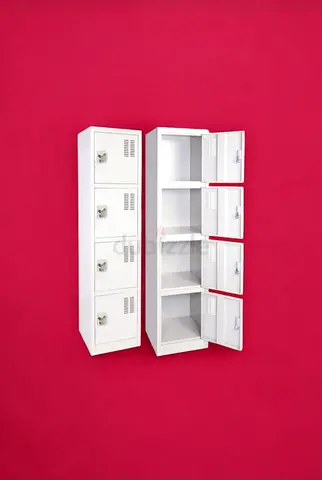 White Storage Locker with Multiple Compartments