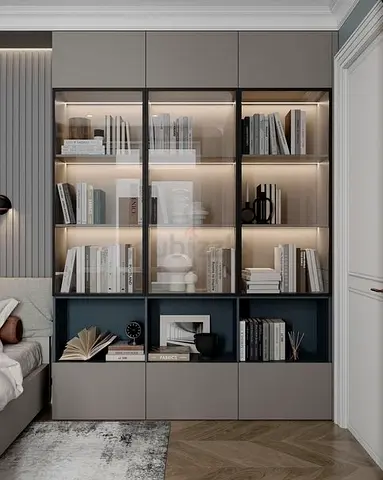 Modern Glass Bookcase with LED Lighting