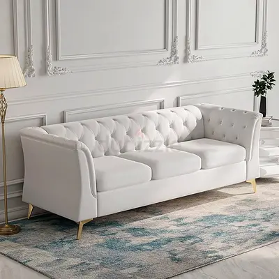 Curved side and back rest velvet 3 seater sofa