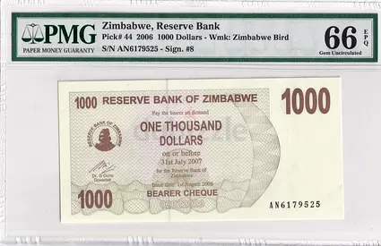 Zimbabwe Banknote 1000 Dollars Bearer Cheque (2006) 120 AED