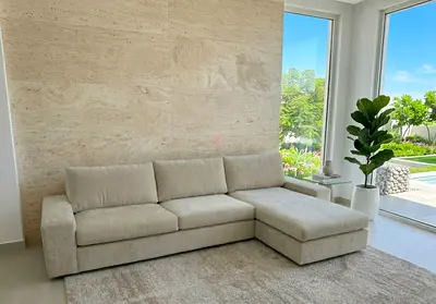 IKEA KIVIK L-shape sofa comfortably seats 5–6 adults, cream color, left  right fitting. Soft Cushio