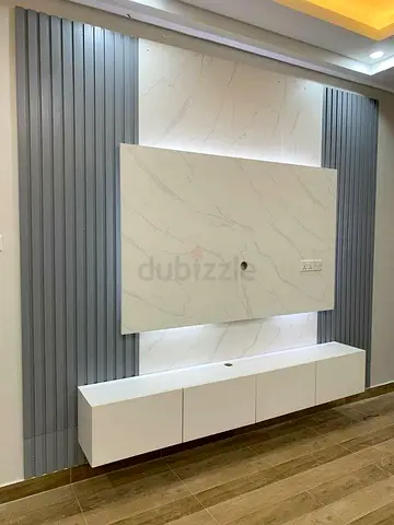 Sleek Grey Slat  Marble Media Wall