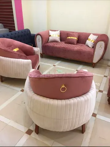 Luxury Mauve  Cream Velvet Tufted Sofa Set