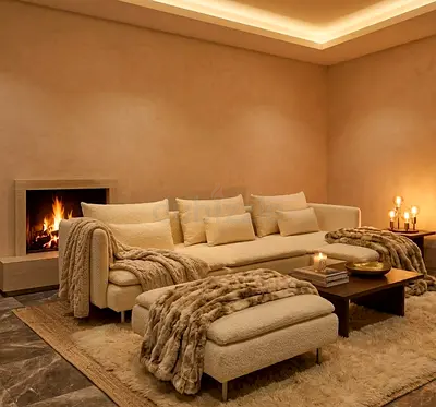Premium Fabric L-Shape Sofa Durable cream fabric, sturdy frame, reversible chaise, perfect for famil