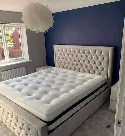 Stylish Queen Size Bed with Plush Upholstery