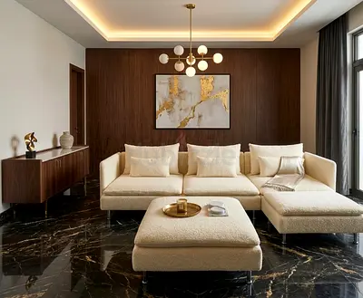 Chic Minimalist Sofa Contemporary cream L-shape with soft texture, elegant look, perfect for modern