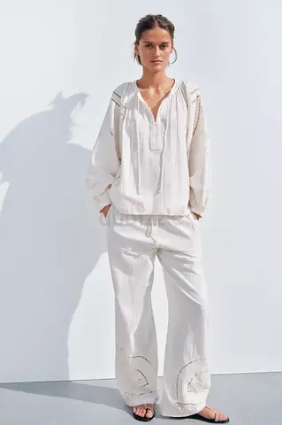 Zara Cutwork Embroidery Shirt  Pants Co-ord Set in Ivory White