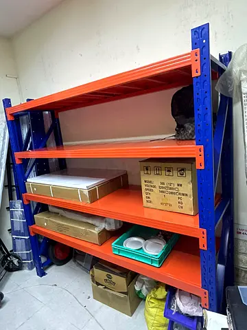 Sturdy Blue and Orange Metal Shelving Unit 200/60/200-4 level