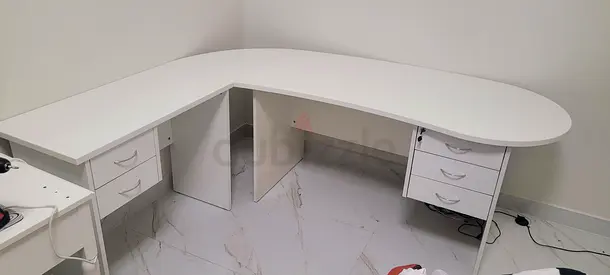 White Corner Study Desk with Drawers
