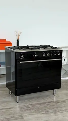 Free delivery Smeg Stylish Black top Gas oven electric Range Cooker with dual fan 90x60 cm