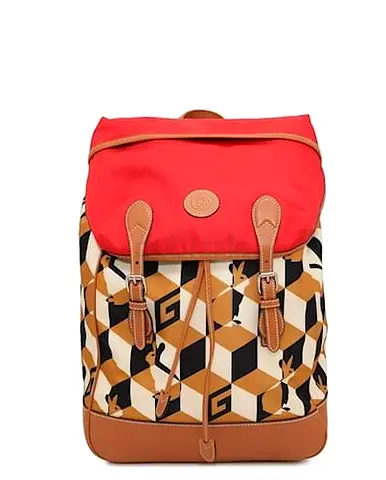 Gucci Interlocking G Rabbit Brown Red Nylon Leather Backpack