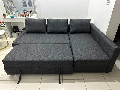 Multi-Functional Sofa Cum Bed Premium grey fabric, spacious storage under seat, and flexible L-shap
