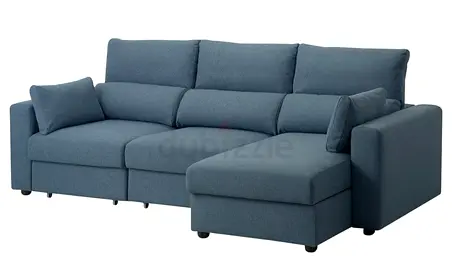 IKEA Comfortable Blue Fabric Sofa with Chaise Lounge