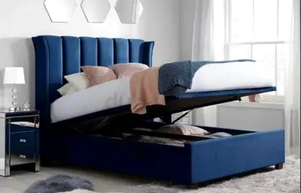Stylish Blue Velvet Bed with Storage