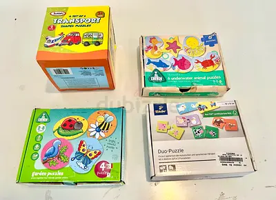 4x Puzzle (Transport, ELC underwater puzzle, ELC garden puzzle, Tchibo duo-puzzle)