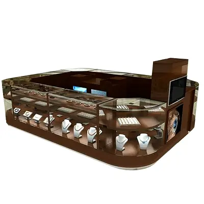 Premium Mahogany Glass Jewelry Display Kiosk