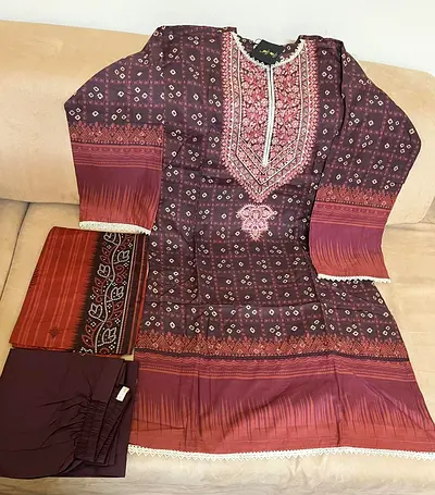 Brand new embroidered 3PC Ladies Dress in Maroon Brownish shade