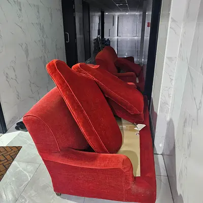 Red sofa wood and decker