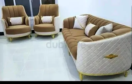Modern Camel  Cream Petal Velvet Sofa Set