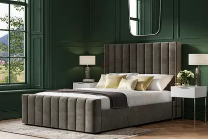 Mid gray velvet fabric Queen gas lift storage bed