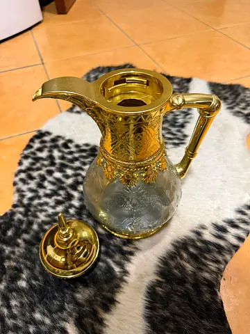 Decorative Brass and Glass Pitcher