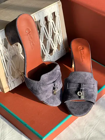 Loro piana Gray Suede Heeled Mules