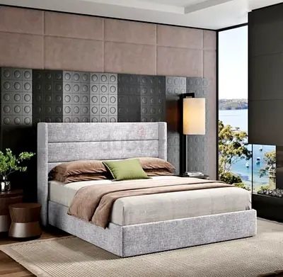 King Size Brand New Fully Customizable Bed in Velvet Fabric, Hydraulic storage can be installed