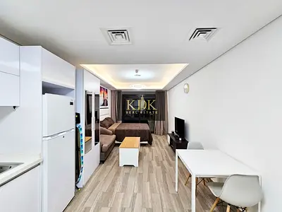 Furnished Studio | Laya Mansion JVC | Balcony with City View
