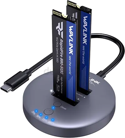 M.2 NVMe SSD Cloner Dock, 10Gbps Dual-Bay NVMe to USB-C/A Enclosure, Supports Offline Clone