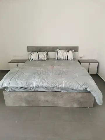 Modern Bed Set with Nightstands and dresser mirror