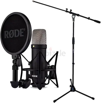 RØDE Rode NT1 Signature Black Studio Microphone Condenser Microphone + Keepdrum Microphone Stand