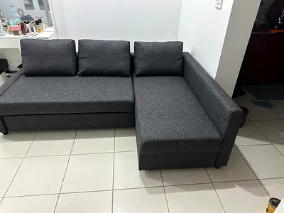 Comfortable Grey Sofa Cum Bed Deep seating comfort with soft foam, under-seat storage, and adjustabl
