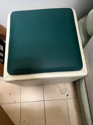 Stylish Footstool with Green and White Leatherette Finish