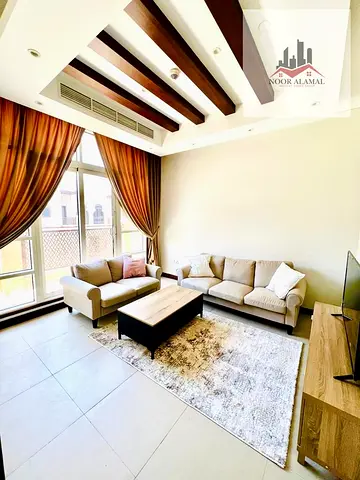 Sharjah - Al Heera Beach - One bedroom and spacious living room apartment, fully furnished, and bathroom.