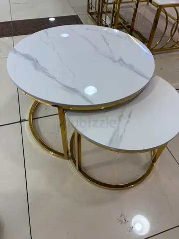 Elegant Nested Coffee Tables in White and Gold 2pc set