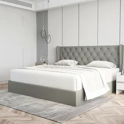 Winged and button tufted headboard super king storage bed