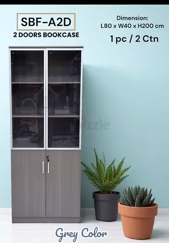 Modern 2 Doors Bookcase in Grey