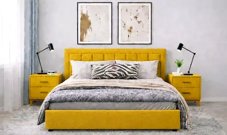 Stylish Yellow Brand New Queen size bed storage bed with medical mattress good quality Queen bed