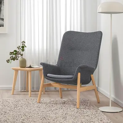 Comfortable Grey Lounge Chair with Side Table